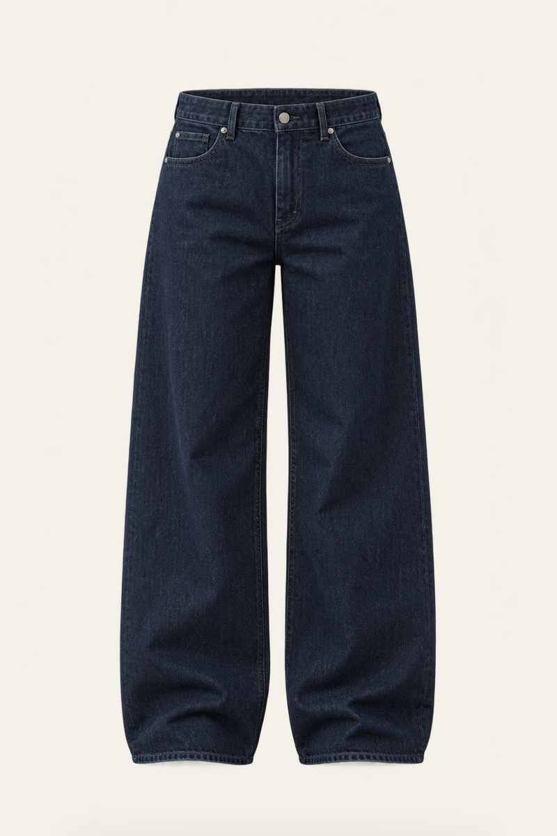 Jeans Farrah de tiro bajo en No-Stress Dark Blue